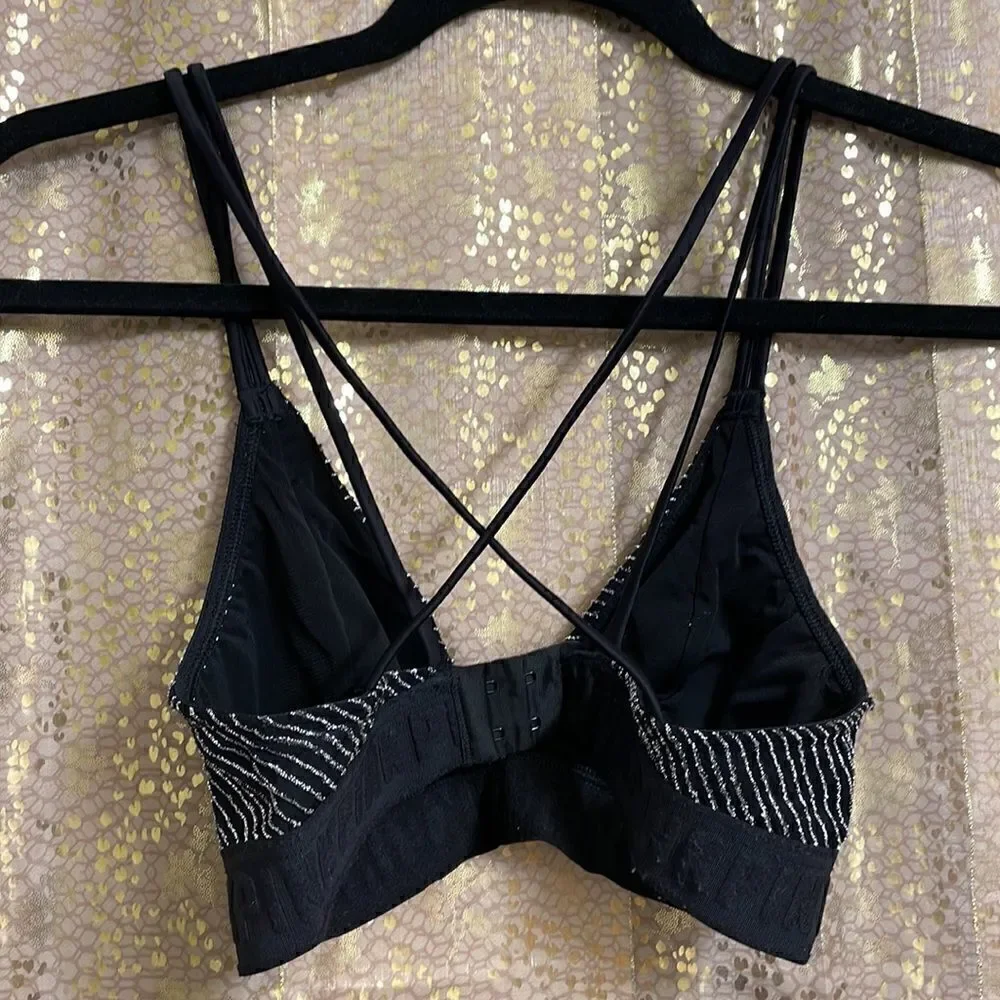 PINK Victoria’s Secret silver/black strappy bralette, size XS GUC
